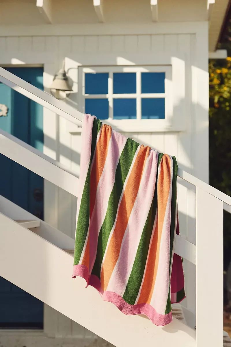 Cotton Woven Stripe Wavy Edge Beach Towel