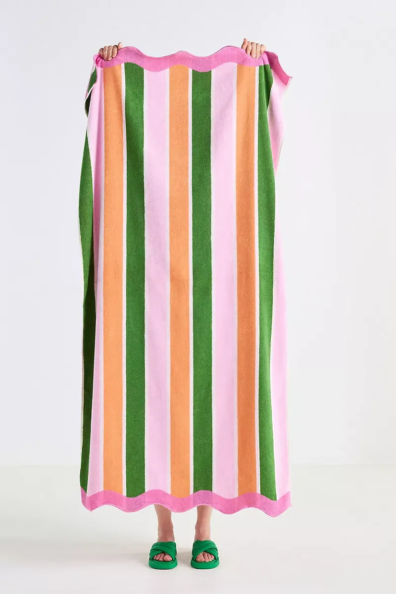 Cotton Woven Stripe Wavy Edge Beach Towel