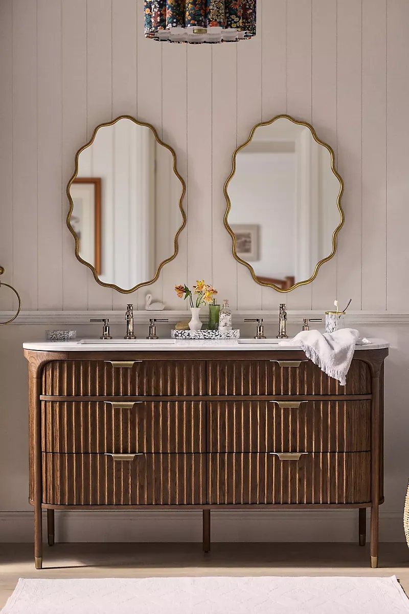 The Marble-Top Fluted-Wood Double-Bathroom Vanity