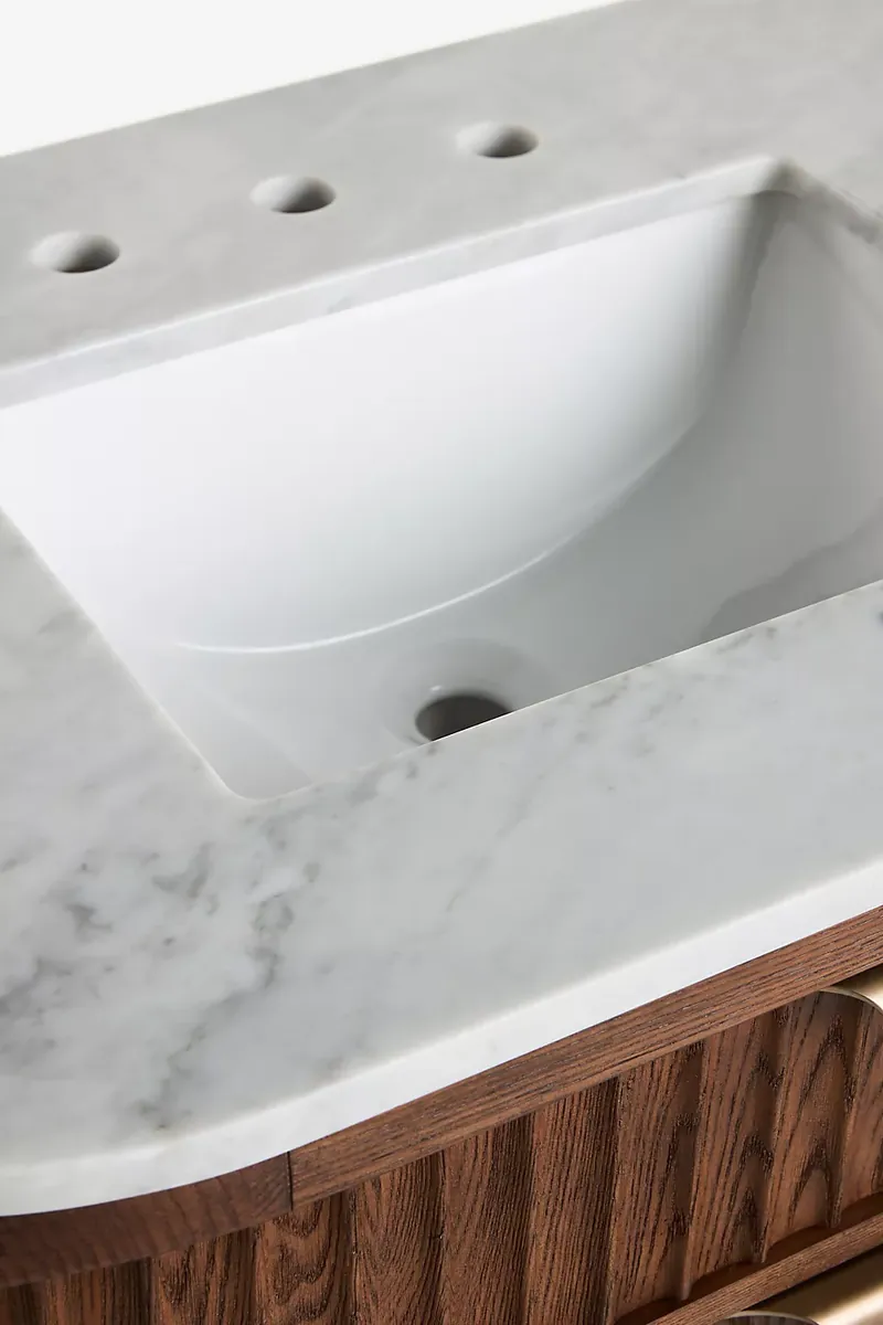 The Marble-Top Fluted-Wood Single-Bathroom Vanity