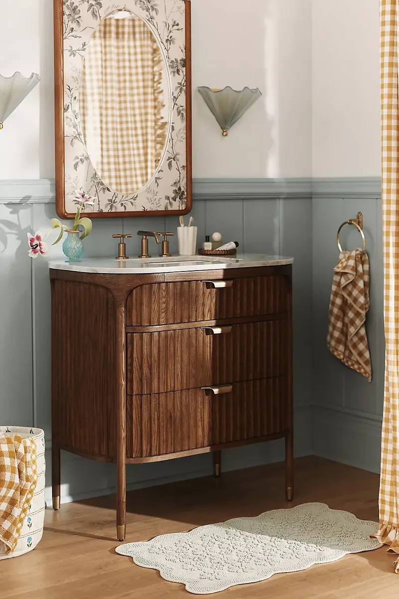 The Marble-Top Fluted-Wood Single-Bathroom Vanity